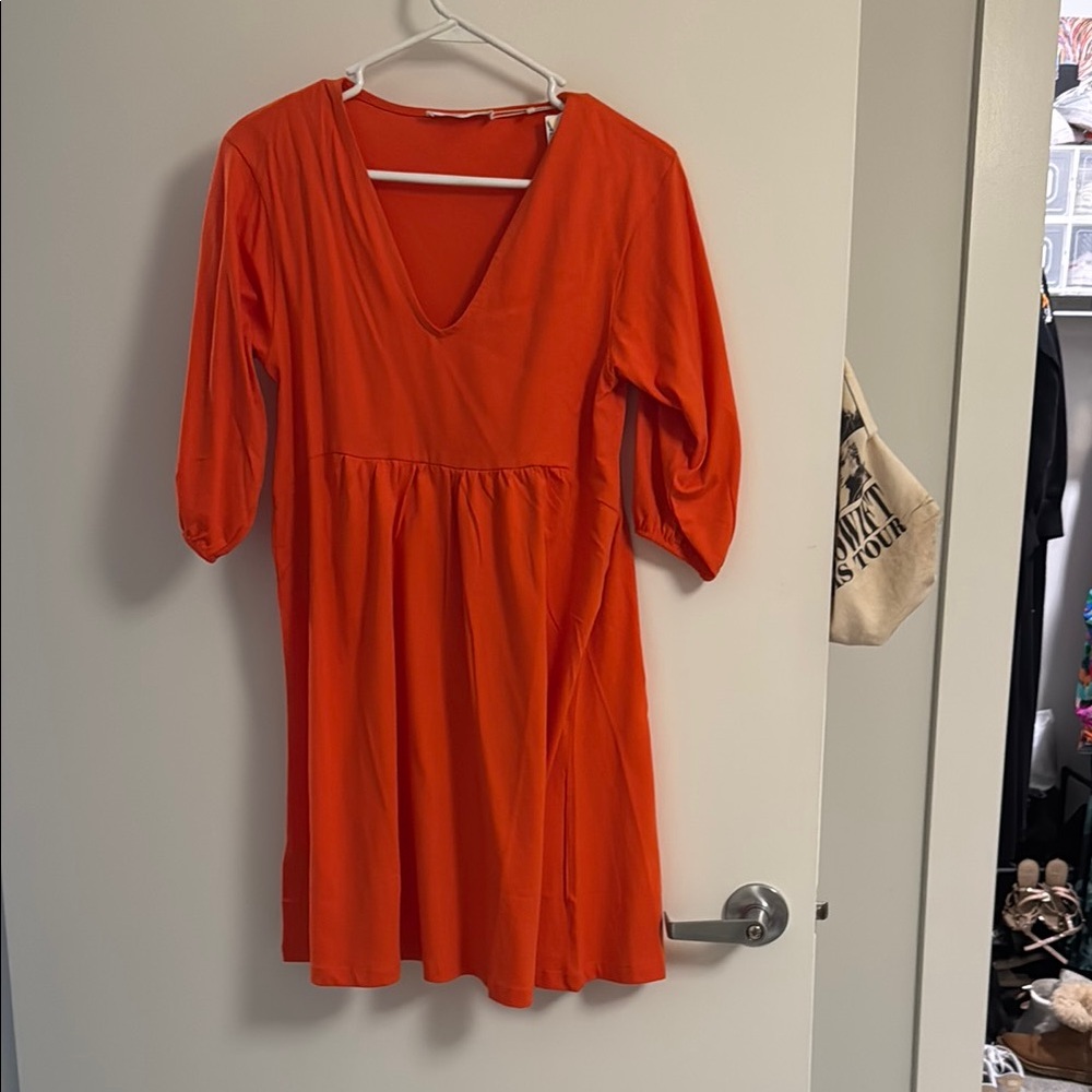 Mango Bright Orange V-Neck Dress